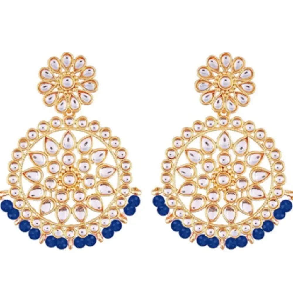 NEW Aheli Gold & Blue Ethnic Indian Traditional Fashion Jewelry Dangle Earrings